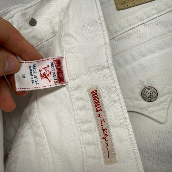 True Religion Jeans men's 40 White Denim Ricky Flap Pockets Made in USA Straight - Picture 13 of 14